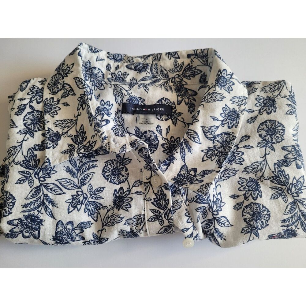 Tommy Hilfiger Womens Floral Sleeveless Shift Dress White Blue Size 8 #0315